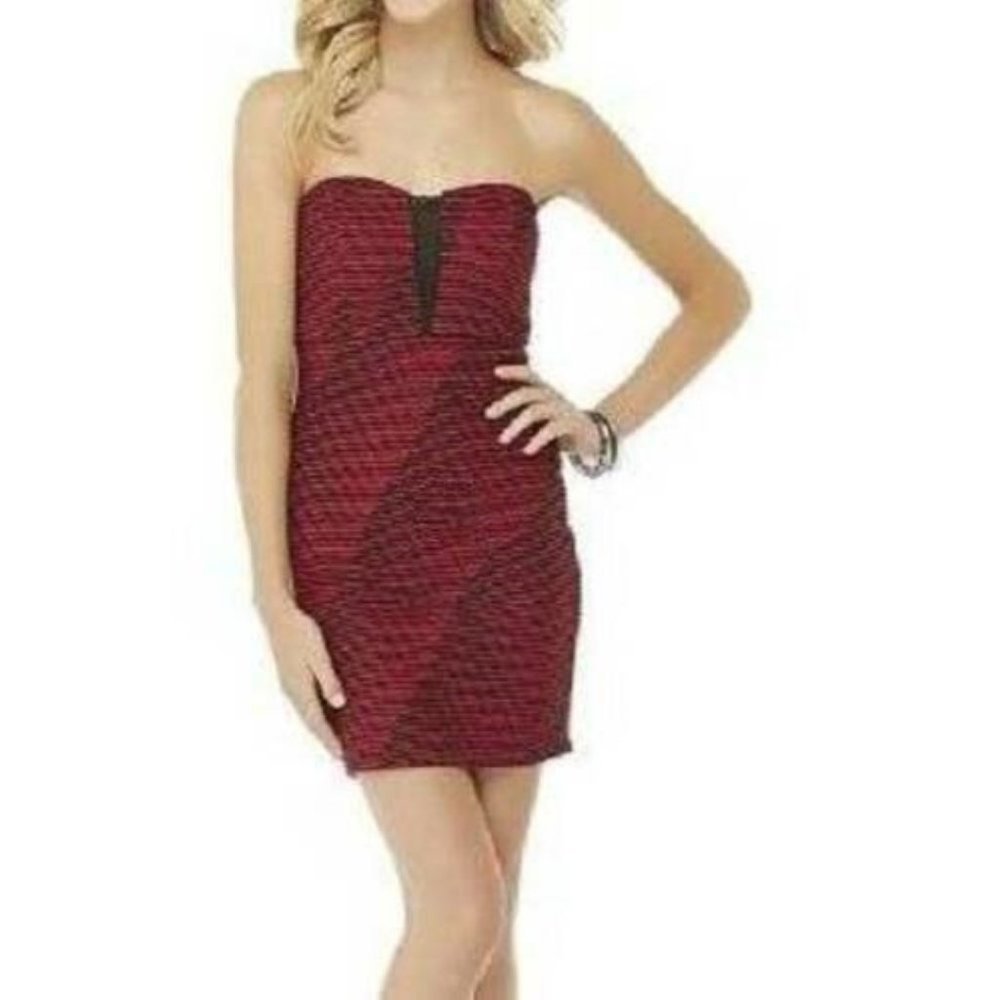 Bongo Sheath Dress Jr XL Red Black Strapless Wavy Sweetheart Bodycon Teen Girls